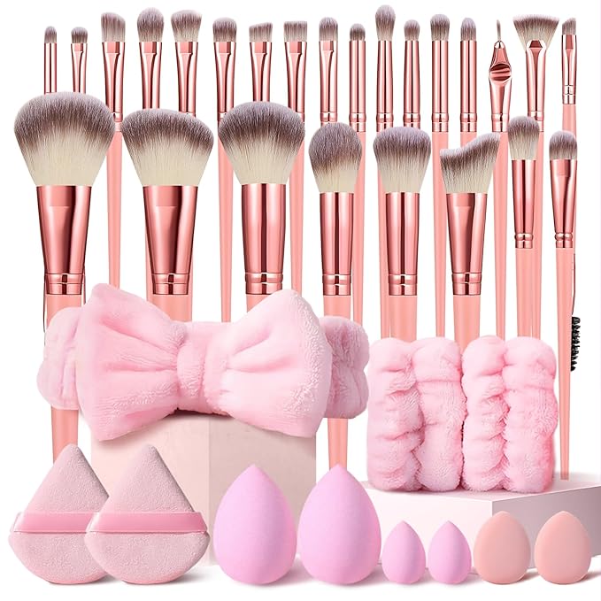 36Pcs Pink Makeup Brushes Set Professional Makeup Kit Multi-functional Makeup Tool Set with Facial Makeup Accessories, Foundation Makeup Brush Kit Eye and Face Make up Brushes & Tools