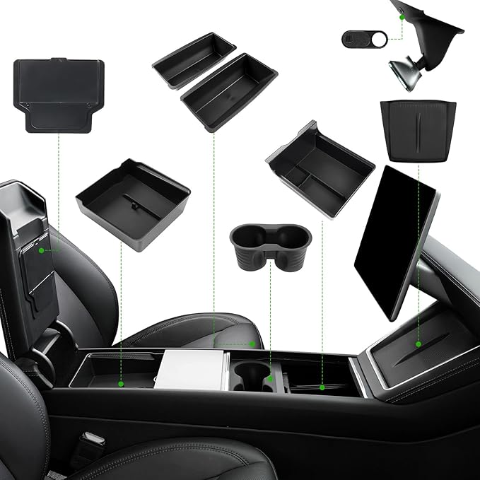 10PCS Center Console Organizer Tray for 2025 2026 Tesla Model Y Juniper Accessories, Under Seat Storage Armrest Hidden Storage Box Cup Holder Charger Pad for Tesla Model Y Juniper
