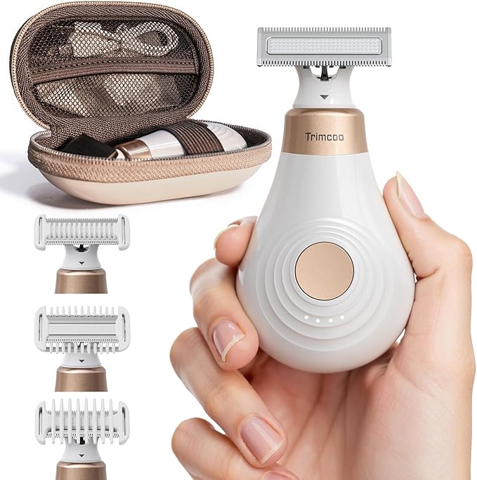 Mini Bikini Trimmer for Women - Intimate Pubic Hair Removal, Electric Body Groomer, Small Portable Wet/Dry Shaver, Magnetic Blade, USB-C Rechargeable with Travel Case, Easy to Clean (White)