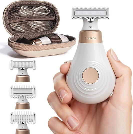 Mini Bikini Trimmer for Women - Intimate Pubic Hair Removal, Electric Body Groomer, Small Portable Wet/Dry Shaver, Magnetic Blade, USB-C Rechargeable with Travel Case, Easy to Clean (White)