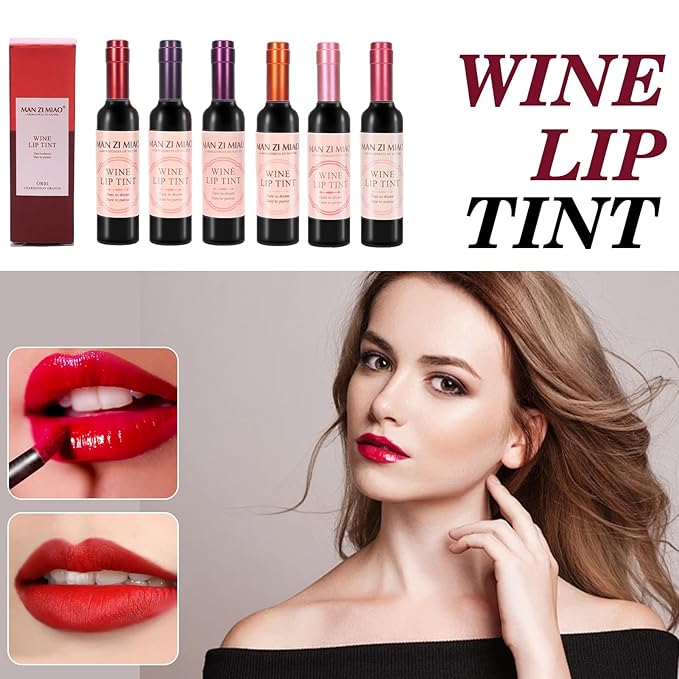 Wine Lip Tint 6 Colors Gloss Set Long Lasting Waterproof Lip for Natural Moisturizing Makeup 24 Hours Lipsticks Liner Stain Peel off Valentine Day Gift Kit Ideas High Pigment Transfer Proof