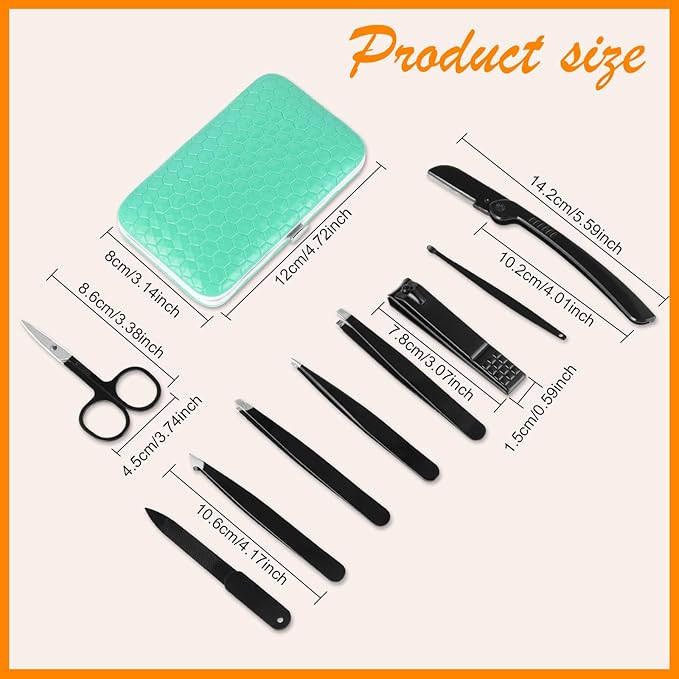 Yougai Tweezers Set,9 Pcs Professional Stainless Steel Tweezer Kit-Great Precision Tweezers for Daily Beauty Tools with Leather Travel Case as Stocking Stuffers Gifts