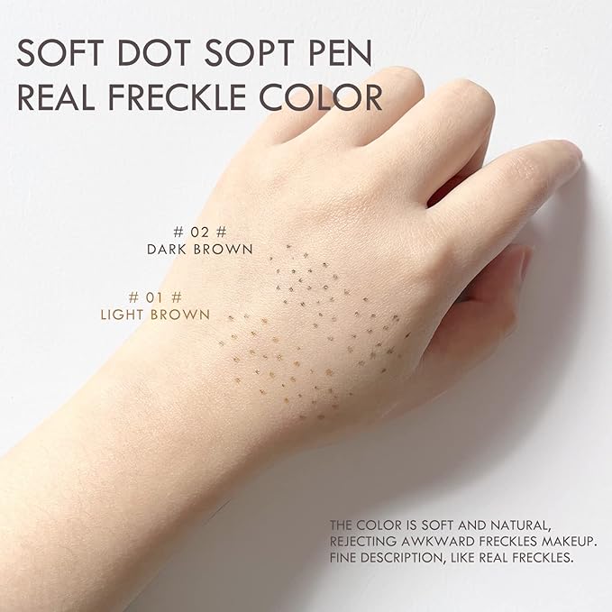 KYDA 2 Colors Freckle Pen,Natural Lifelike Freckle Makeup, Waterproof Longlasting Soft Dot Sopt Pen, Sunkissed Makeup-Dark Brown&Light Brown