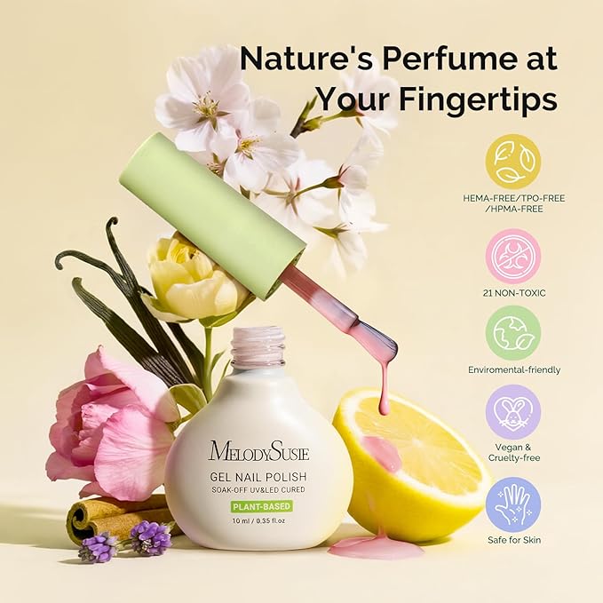 MelodySusie Gel Nail Polish Kit with UV Nail Lamp - Handheld UV Light Christmas Gift for Women Plant Based Hema Free Pink Gel Polish Set with No Wipe Glossy Top Coat Base Coat Builder Manicure Tools