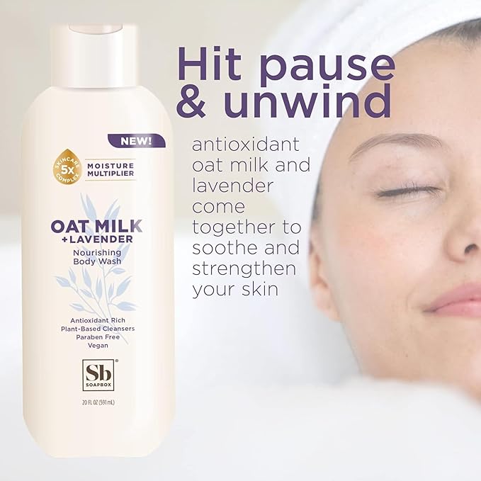 Soapbox Body Wash, Oatmilk & Lavender Liquid Body Wash, Moisturizing Soap with Shea Butter, Vegan Duo Pack of 2 Soap Bottles, 20oz Each