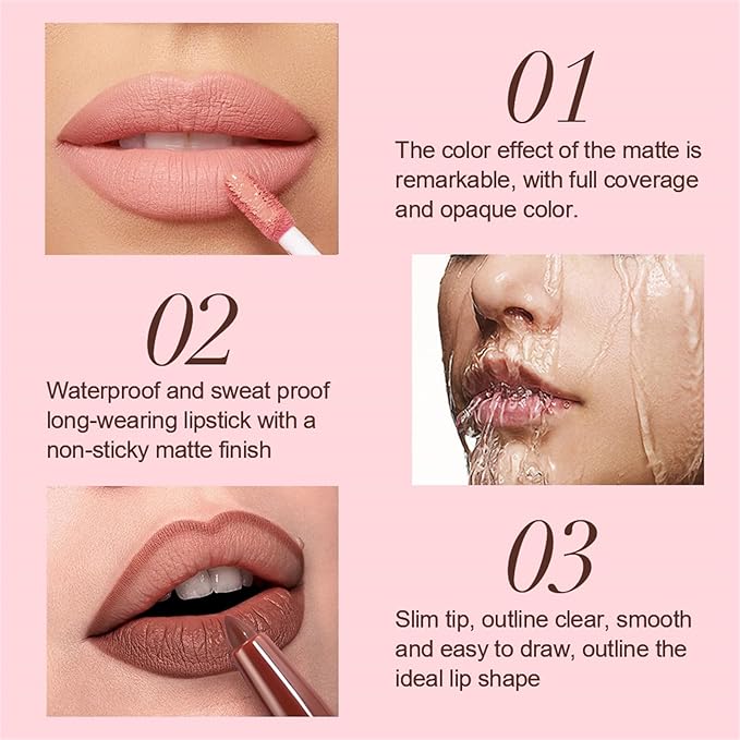 13Pcs Matte Liquid Lipstick + Lip Liner Pens Set, 6 Matte Lipstick+6 Matching Smooth Lipliner+ 1Pcs Lip Plumper Makeup Set Kit, Waterproof Long Lasting 24 Hour Lip Makeup Christmas Gifts for Women