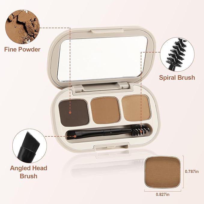 3 Colors Eyebrow Powder Set, Brow Powder Makeup Palette, Defining and Sculpting Brows, Waterproof Eye Contour Kit with Brush Applicator