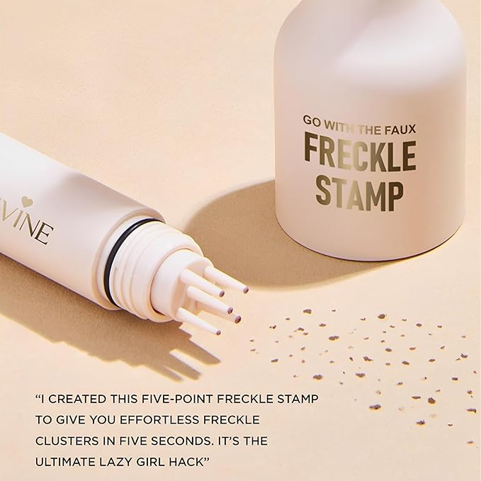 Freckle Stamp Pen,Fake Freckles Stain Marker Pencil Tool for Natural and Lifelike Sunkissed Face Freckle Makeup for Waterproof and Long-Lasting,Quick Dry 5-Point Faux Freckle Stamp Cushion, 02 Medium