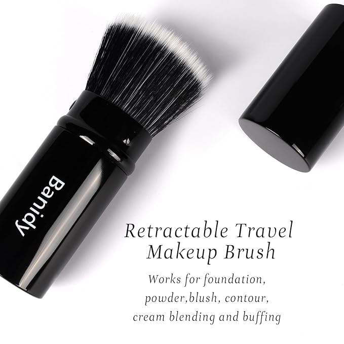 Foundation Makeup Brush Flat Top Kabuki Face Blush Liquid Powder Foundation Brush Retractable Travel Brush for Blending Liquid, Cream or Flawless Powder Cosmetics