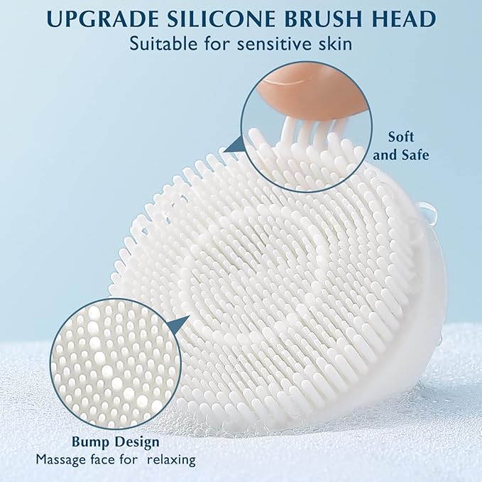 COSLUS Facial Cleansing Brush Silicone Face Scrubber: 2 in1 FBS-D Electric Exfoliating Device Waterproof Deep Cleaning Exfoliation Rotating Spa Machine - Electronic Skincare Wash Spinning System