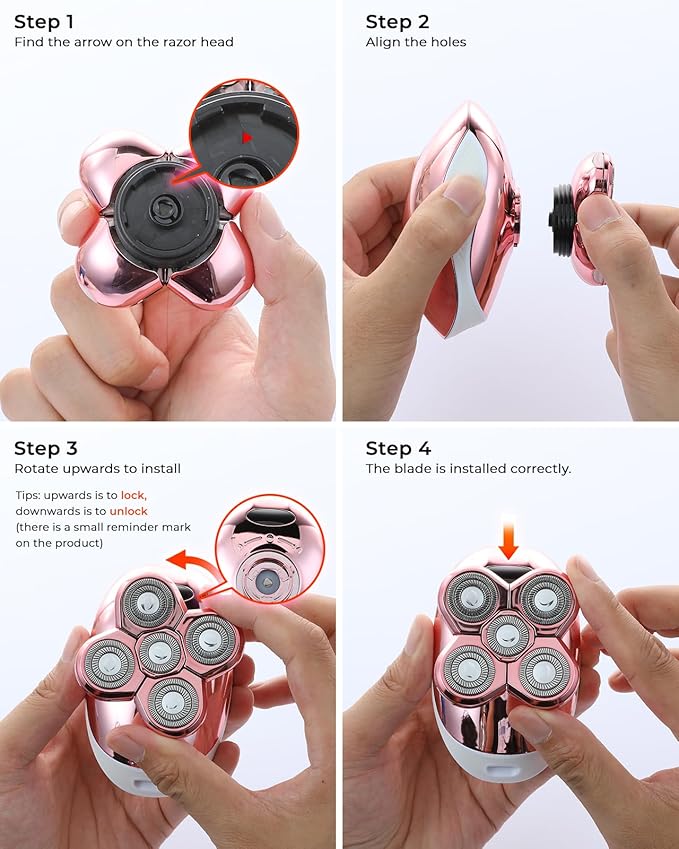 Electric Razors for Women, 5-in-1 Rechargeable Body Shaver - Waterproof Wet Dry Hair Remover - Trimmer for Lady Face Underarms Legs (Pink)