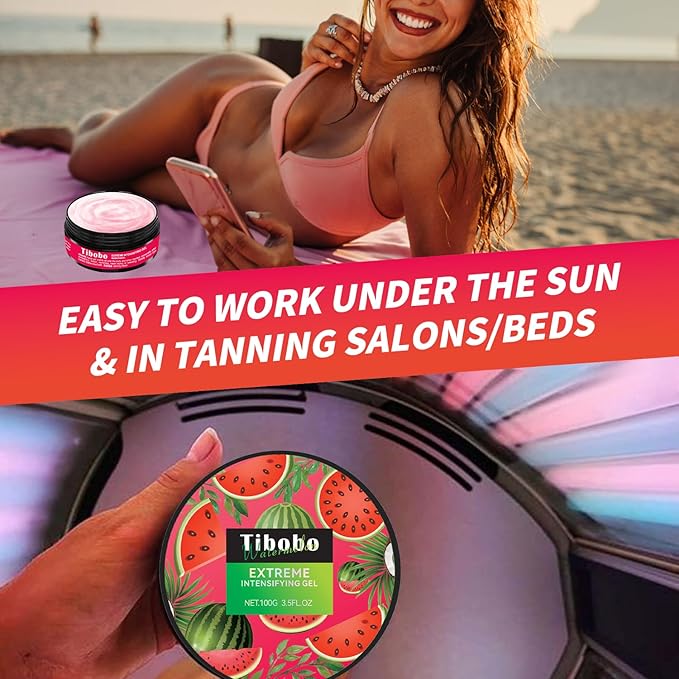 Intensive Tanning Gel, Browning Tan Accelerator Cream, Outdoor Indoor Sun Tanning Oil Lotion with Carrot, Fast Deep Bronzer & Long-Lasting Glow, 3.5 Fl Oz, Tropical Watermelon Scent