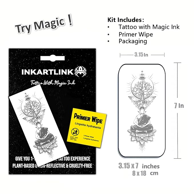 INKARTLINK Semi Permanent Tattoo, party tattoo, beautiful and realistic design, fun tattoo experience, cruelty-free, non-reflective, waterproof (Buddha)