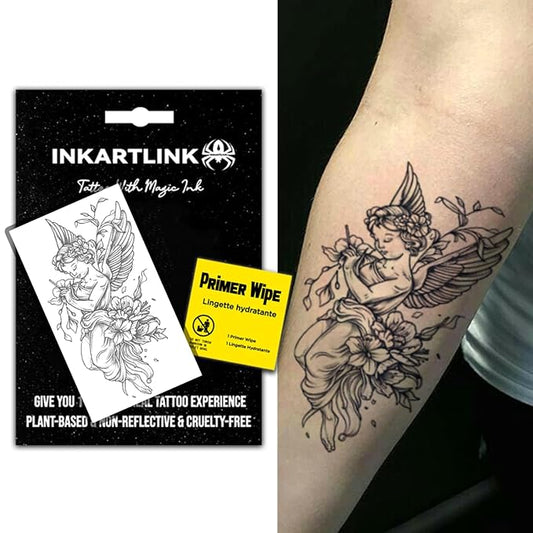 INKARTLINK Semi Permanent Tattoo, Temporary Tattoo, party tattoo, beautiful and realistic design, fun tattoo experience, cruelty-free, non-reflective, waterproof (Flower Fairy)