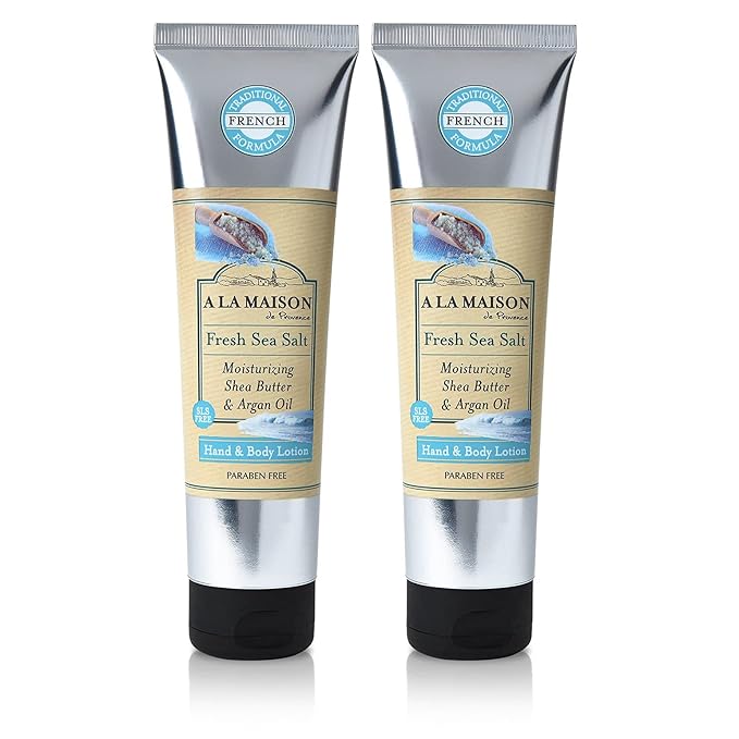 A LA MAISON Moisturizing Lotion, Fresh Sea Salt - Uses: Hand and Body, Argan Oil, Pure Shea Butter, Essential Oils, Plant Based, Cruelty-Free, SLS and Paraben Free (8 Oz, 2 Pack)