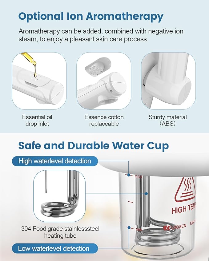 Kingsteam Professional Facial Steamer with Ozone - Ionic Nano Hot Mist Steamer with Large Capacity and 30 Min Timer for Estheticians, Beauty Salons, and Home Skin Care Use