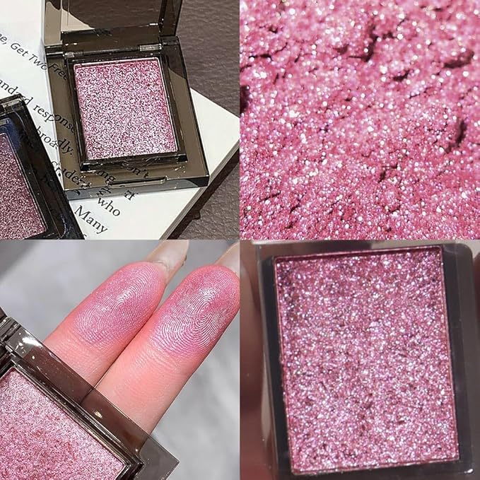 Single Nude Pink Shimmer Eyeshadow,Monochrome Eye Shadow,Apply Makeup Easily,Glitter Pressed Powder Single Eyeshadow,24 Hour Eye Makeup Longwear Waterproof