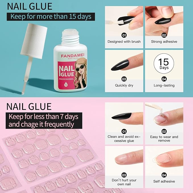 FANDAMEI Press on Nails, 24 Colors 576PCS Press on Nails Almond, Medium Acrylic Fake Nails Full Cover, Natural Glossy, False Nails with Nail Glue