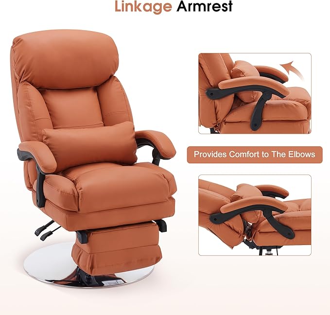 BarberPub Beauty Chair, 360° Rotating Lifting Facial Beauty Spa Chair, Adjustable Tattoo Salon Spa Esthetician Beauty Equipment 3571 (Faux Leather, Orange)