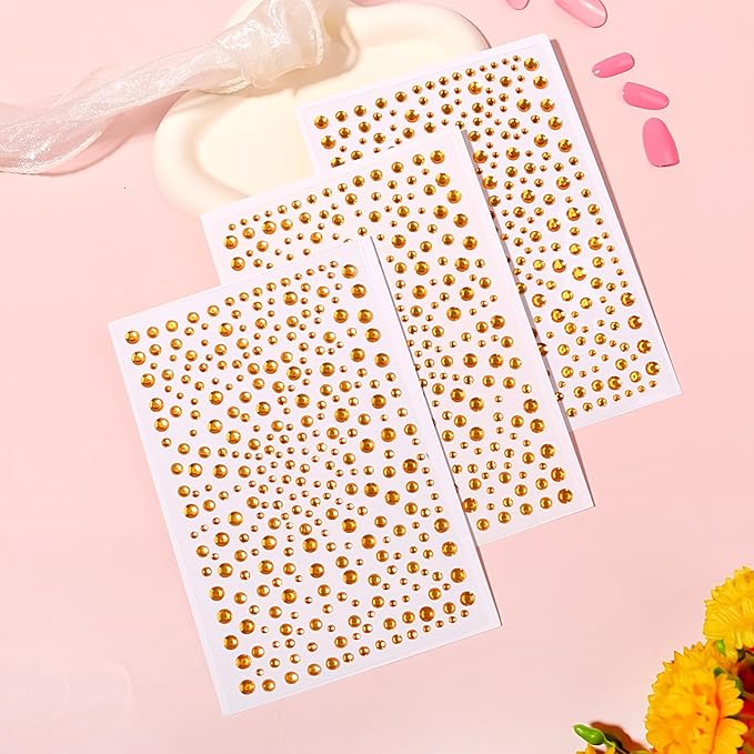 975Pcs Face Gems Hair Gems, Self-Adhesive Face Jewels Eye Jewels Rhinestones 3/4/5/6 mm DIY Face Gems Stick on, Hair Body Rhinestones Gems Crystals Pearls for Face Makeup, Crafts (gem_Yellow)