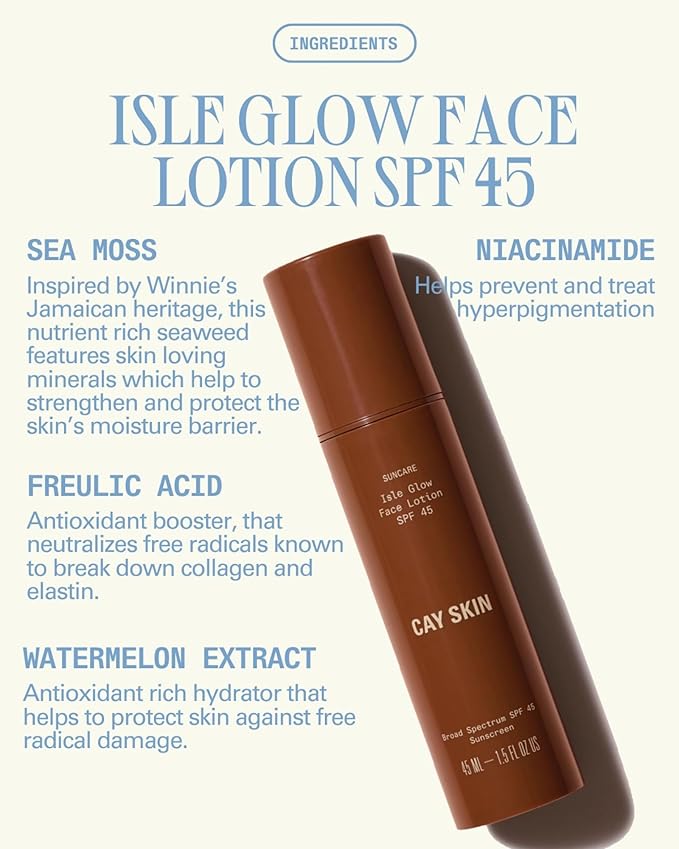 Cay Skin Isle Glow Face Moisturizer SPF 45 – Illuminating Moisturizer, Broad Spectrum Sunscreen + Makeup Primer – Lightweight, Pearlescent Formula with Radiant Finish for All Skin Types – 3-Pk, 1.5 oz
