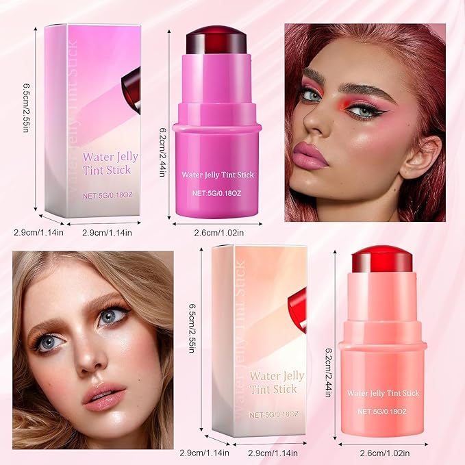2 PCS Milk Cooling Water Jelly Tint, Water Jelly Tint Stick, Milk Jelly Blush, Milk Jelly Tint Jelly Blush Stick, Sheer Lip & Cheek Stain - Buildable Watercolor Finish - Vegan, Cruelty Free