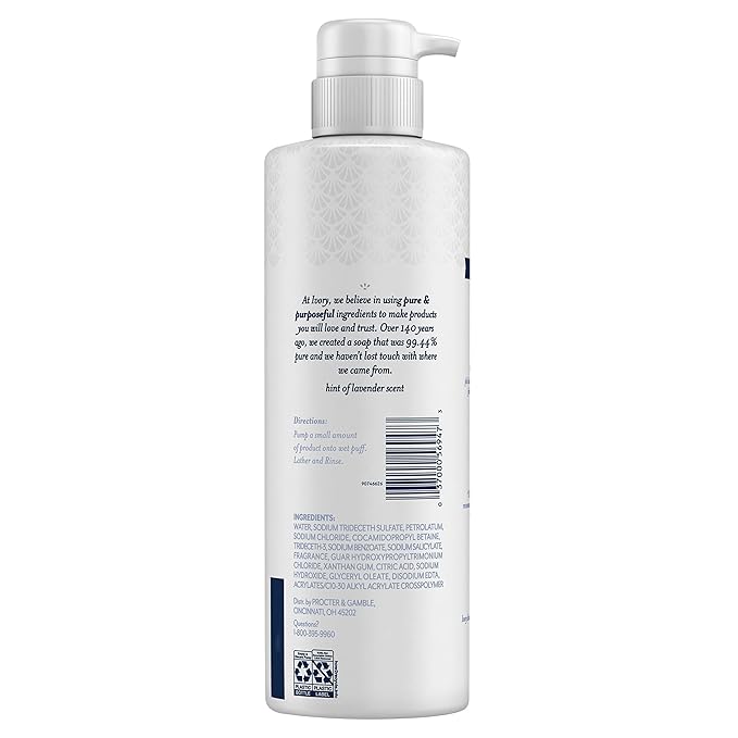 Ivory Sensitive Skin Moisturizing Body Wash, Hint of Lavender, 17.9 Fl Oz (Pack of 4)