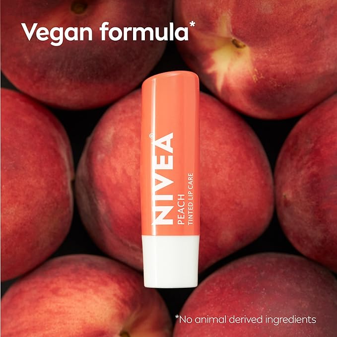 NIVEA Peach Lip Care, Tinted Lip Balm Pack with Shea Butter, Nourishing Oils and Vitamin C & E, 3-in-1 Moisture, Repair and Color, 0.17 Oz Stick, Pack of 4