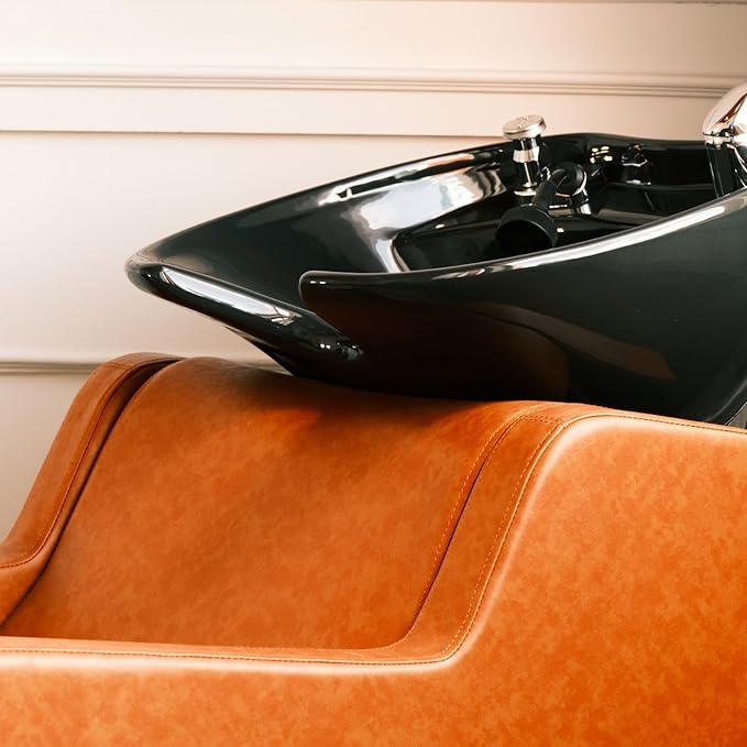 Stanley Shampoo Backwash Unit w/Shampoo Bowl, Sink & Faucet for Beauty Spa Barber Shop, Professional Hair Salon Equipment, Camel