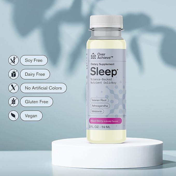 Sleep Drink with Advanced Nanoscience Technology - Contains Melatonin, Ashwagandha and Valerian Root - 3 Pack Liquid Sleeping Aid Help Fall Asleep Faster, Mix Berries 2oz