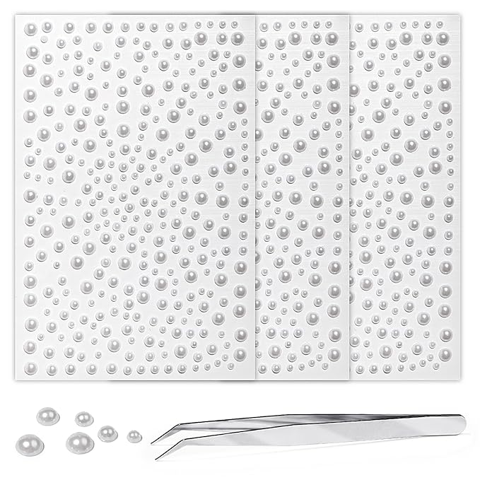 975Pcs Face Gems Hair Gems, Self-Adhesive Face Jewels Eye Jewels Rhinestones 3/4/5/6 mm DIY Face Gems Stick on, Hair Body Rhinestones Gems Crystals Pearls for Face Makeup, Crafts (Pearl_White)