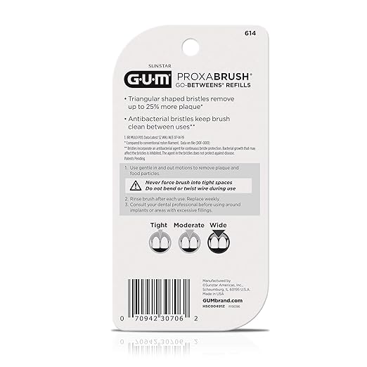 GUM Proxabrush Go-Betweens Refills - Wide - Compatible with GUM Permanent Handle - Reusable Interdental Brushes - Soft Bristled Dental Picks, 16 Count