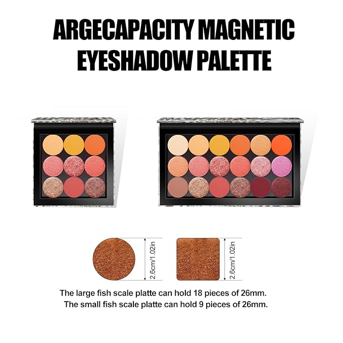 2 Packs Leopard Magnetic Makeup Palette Empty with Spatula and Metal Stickers, 18-pan and 9-pan Empty Eyeshadow Palette for Travel, DIY