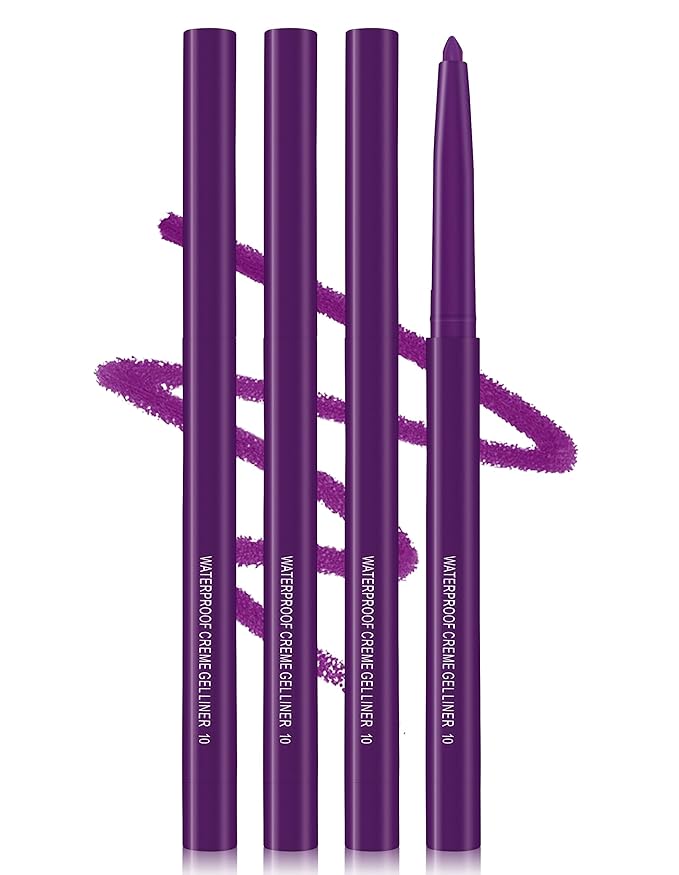 4PCS Matte Purple Eyeliner Pencil, Waterproof Smudge Proof Long-lasting, High-Pigmented Colorful Eye Liner Pencils, Retractable Eyeliner