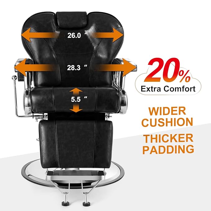 Artist hand Barber Chair Heavy Duty Reclining Salon Chairs with Headrest and Footrest, 360 Degree Swivel Tattoo Chair, Spa Beauty Equipment for Hair Stylists, Barbershop, Max Load 440 Lbs, Black