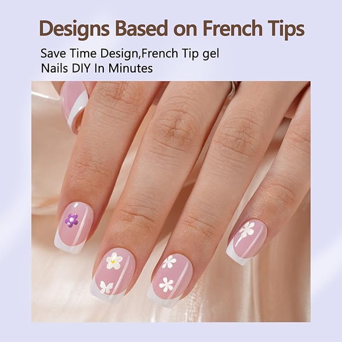 Misssix French Gel Nail Tips, 150Pcs French Tip Press on Nails Short Square Pink, No Need to File 3 in 1 Tips Pre-lasting, Gel Fake Nails for Nail Art DIY 15 Sizes