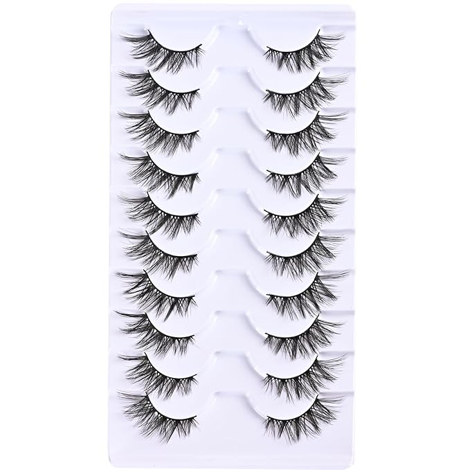 FARRED Half Lashes Short False Eyelashes Wispy Lash Strips Cat Eye Lashes Natural Look Fake Eyelashes Strip Eye Lash Pack 10 Pairs 8-15mm Pestañas