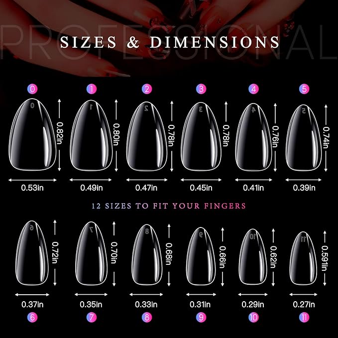 krofaue Almond Nails - 240Pcs Clear Fake Tips 12 Sizes Artificial Acrylic False Nails Full Cover Press on Nails Almond for Home DIY & Nail Tips Art
