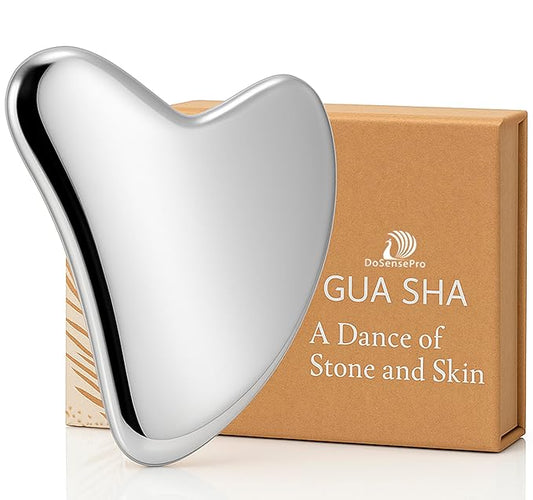 Stainless Steel Gua Sha Facial Tool for Face Sculpting, Lymphatic Drainage, Acne-Prone & Mature Skin, Puffiness, Anti-Aging & Deep Face Massage (Silver)