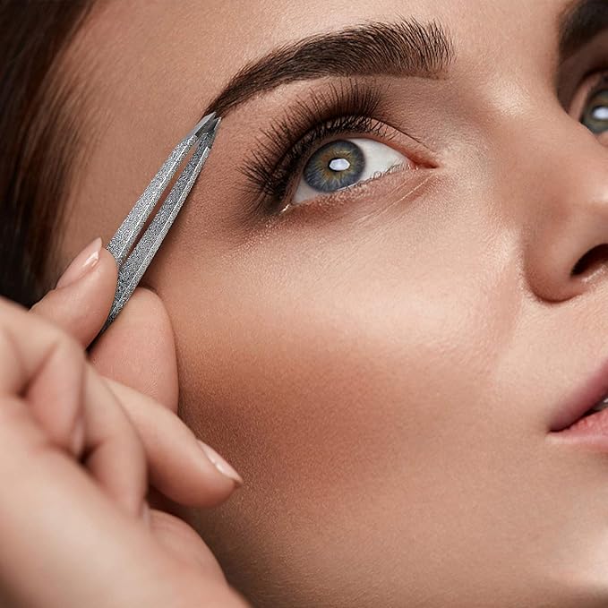 Eyebrow Tweezer Set, 4 Pcs Professional Stainless Steel Tweezers for Women, Precision Tweezer for Facial Hair, Splinter and Ingrown Hair Removal（Bright silver）