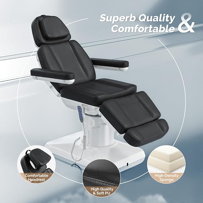 OmySalon Electrical Facial Beauty Spa Medical Treatment Bed, 120° Rotation Massage Tattoo Dental Aesthetic Chair with 3 Motors & Remote Control, Black