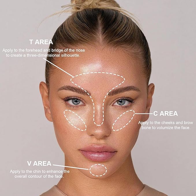 Face Highlighter Palette with Mirror, 8 Colors Glitter