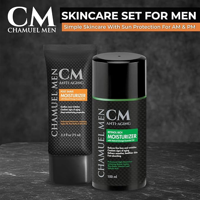 Day, Night Skincare Set for Men, Includes Anti-aging Post Shave Moisturizer + Night Moisturizer includes Retinol, The Essential Kit for Day, Night Skincare, Organic Key Ingredients