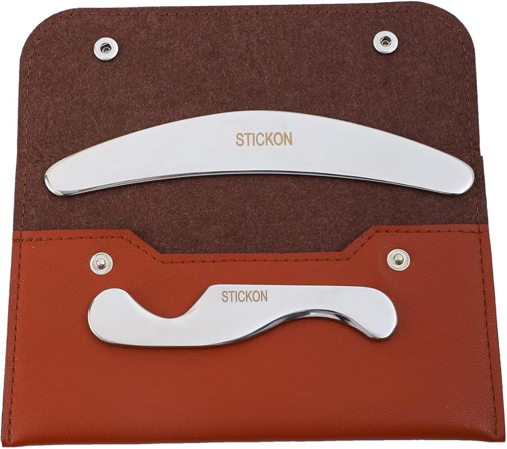 STICKON Gua Sha Stainless Steel 2 Pack Metal Muscle Scraper Tools Set, Scraping Massage Tools Scraper Physical Therapy IASTM Tools Great Soft Tissue Mobilization Tool(STICKON-36)