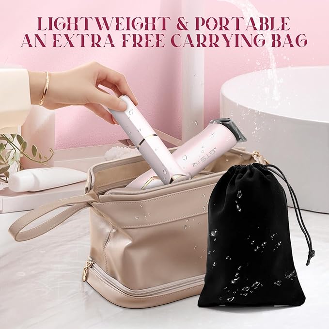 Bikini Trimmer for Women Electric Razor 2 Pack Dual Head Body & Facial Hair Remover -Waterproof USB Rechargeable with Replacement Ceramic Blades, Travel Pouch & Packaging Box(Pink)