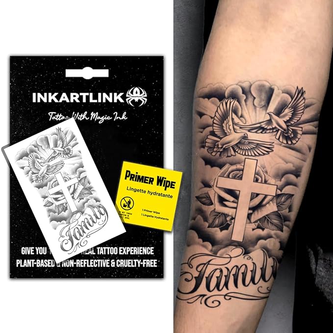 INKARTLINK Semi Permanent Tattoo, party tattoo, beautiful and realistic design, fun tattoo experience, cruelty-free, non-reflective, waterproof (Peace Dove 2)