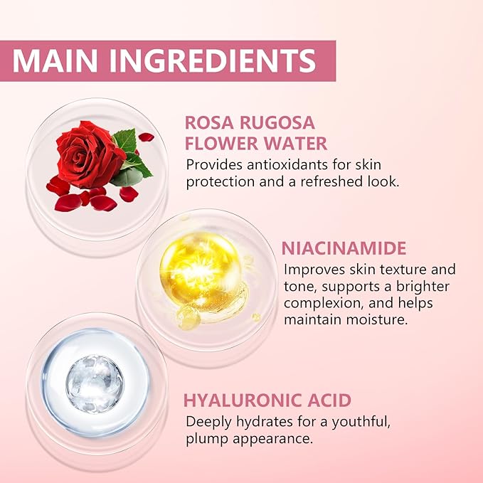 Travel Skincare 5% Niacinamide Serum with 5% Damascus Rose Water for Face Deep Hydration, Soothes Skin, Enhances Elasticity (3 Pack 0.507 fl.oz | 15ml)