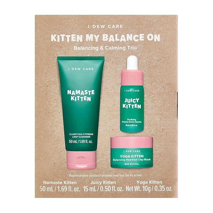 I DEW CARE Blemish Heartleaf Skincare Set - Kitten My Balance On | Foam Cleanser & Wash-off Mask & Serum, Clear & Soothe Irritation, Absorb Excess Oil, Gentle Face Wash, Travel Size, Stocking Stuffers