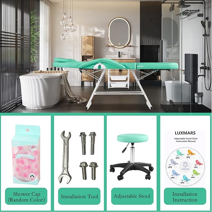 Massage Spa Bed Facial Chair Table Tattoo Chair 73in 3-Section Multipurpose Massage Bed Professional Facial Chair Tattoo Table Beauty Spa Salon Equipment Light Green