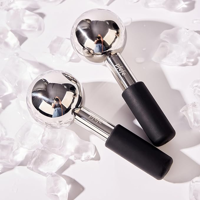 Pfefe 360 Rotating Ice Globes for Face & Eyes, Unbreakable Stainless Steel Cryo Sticks for Beauty Routines, Facials Cold Roller Colling Globes for Puffiness, Wrinkles, Dark Circles, Headaches